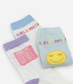 Kit 03 Meias Cano Médio em Algodão com Estampa Girl Math