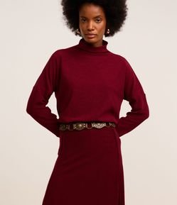 Suéter Canelado em Malha Cotelê com Gola Alta