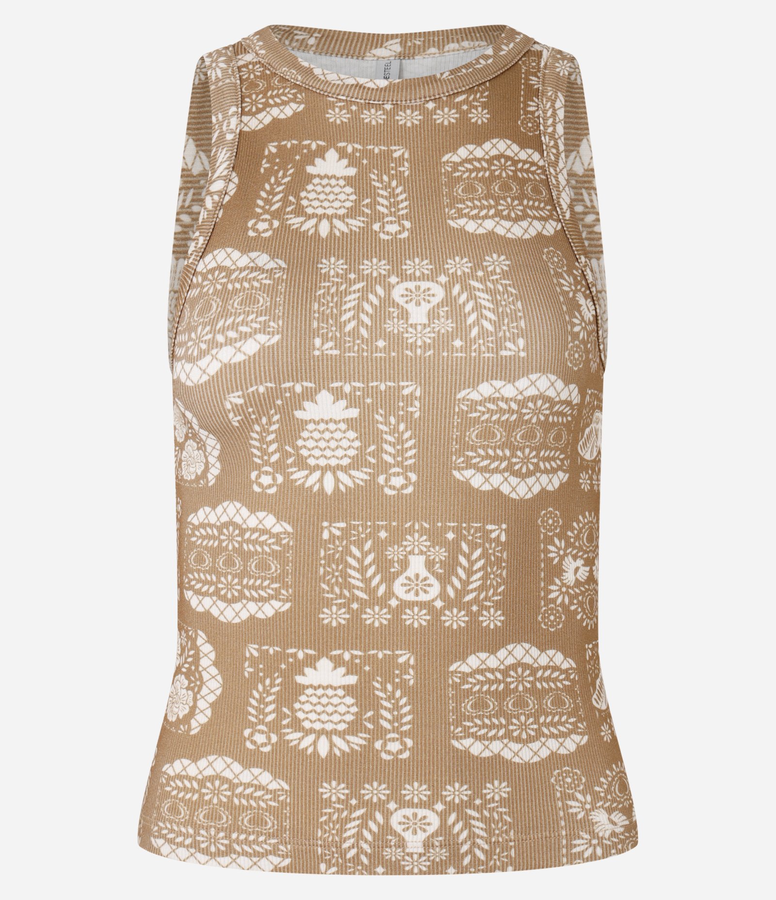 Blusa Regata Nadador em Ribana com Estampa Azulejo Marrom 3