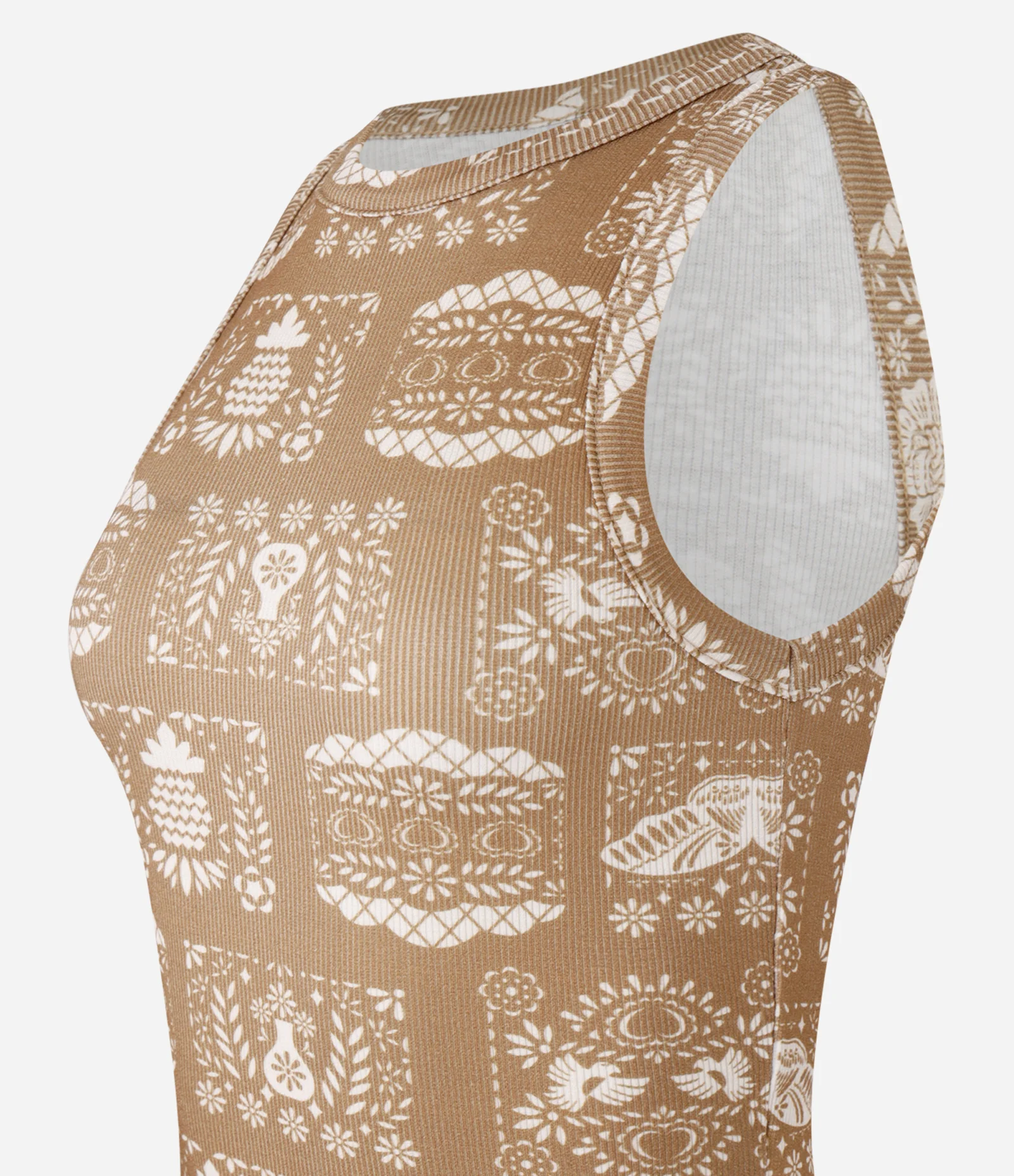 Blusa Regata Nadador em Ribana com Estampa Azulejo Marrom 4