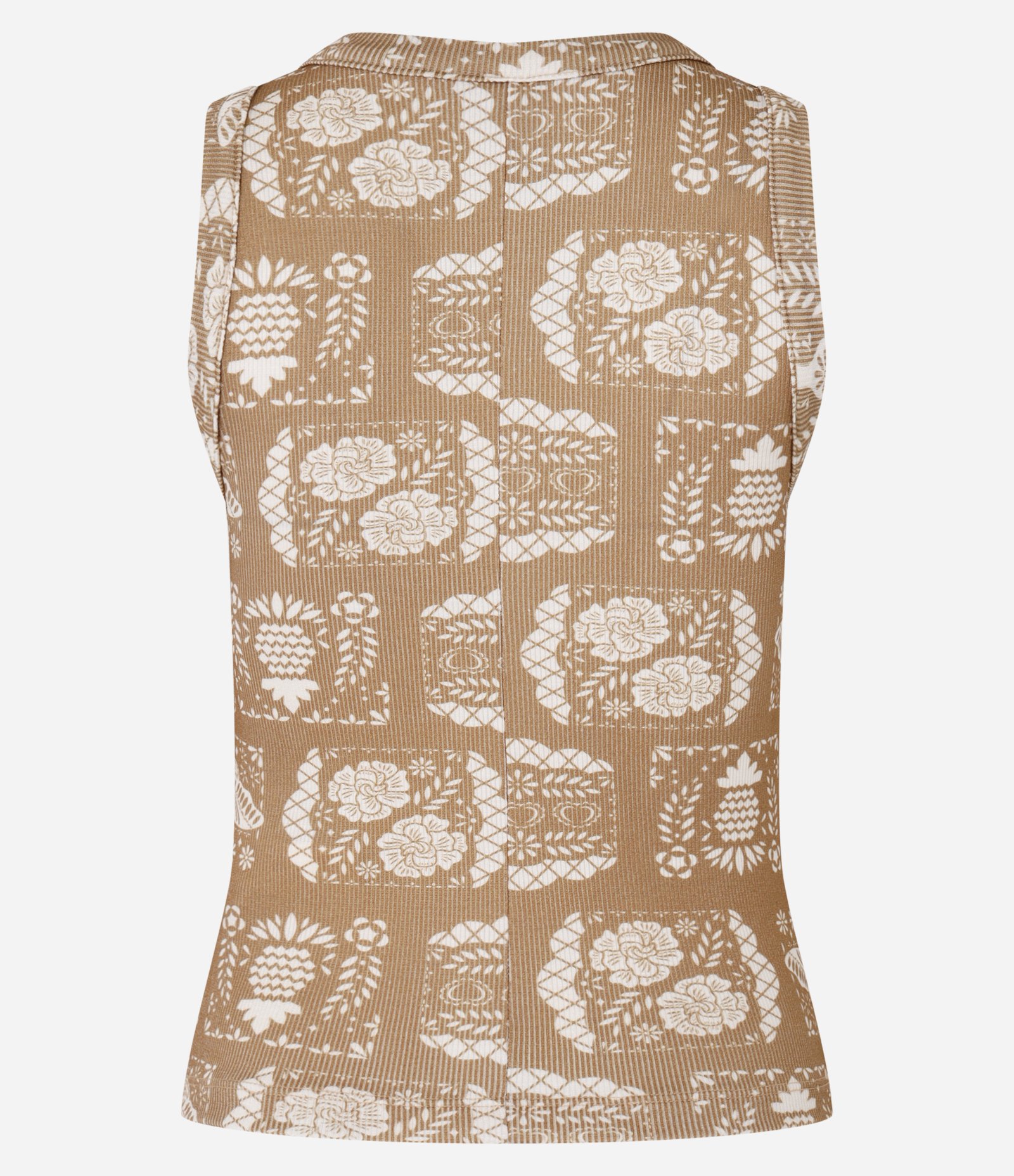 Blusa Regata Nadador em Ribana com Estampa Azulejo Marrom 5