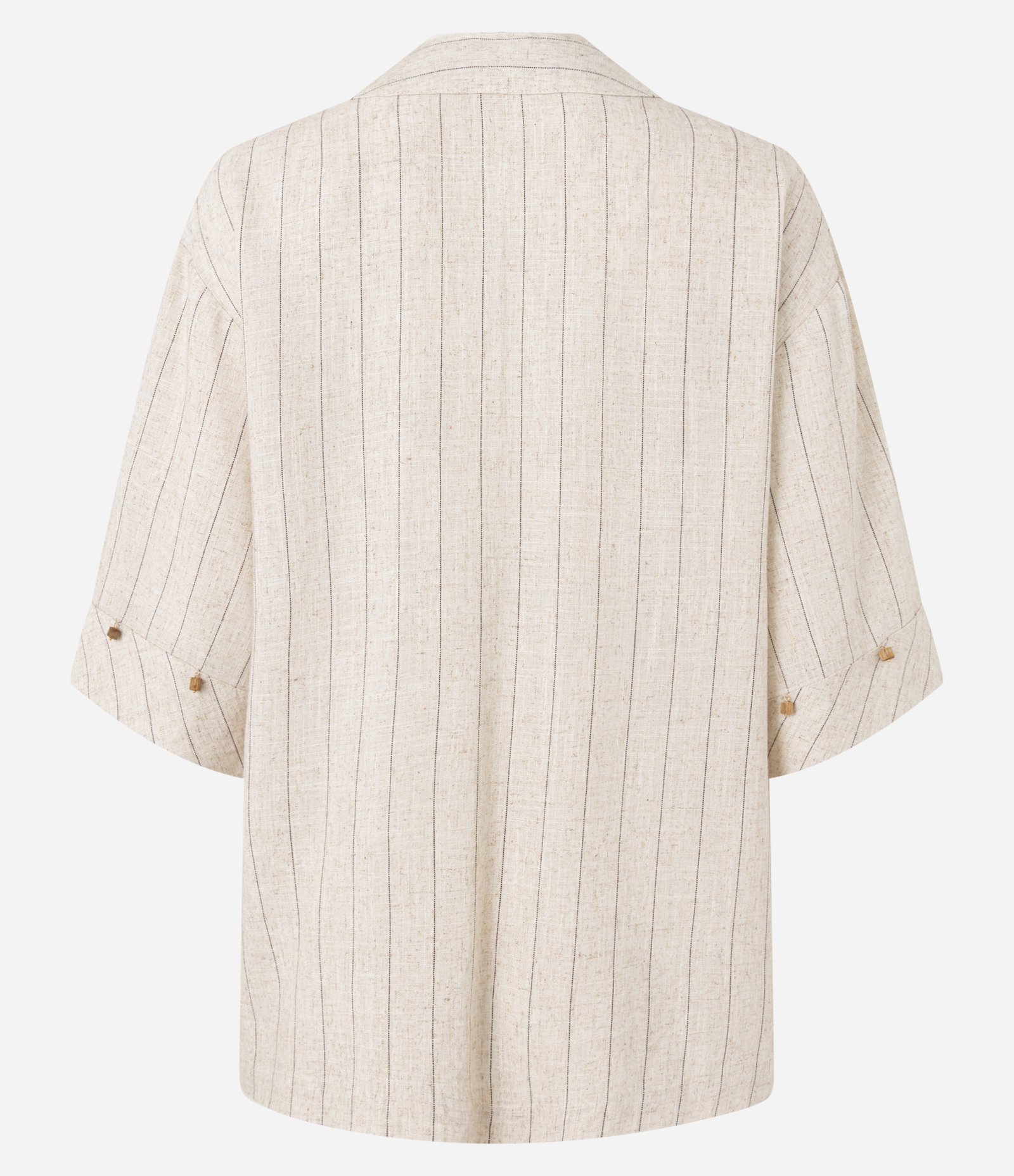 Saída de Praia Kimono com Linho e Miçangas de Madeira Bege 6