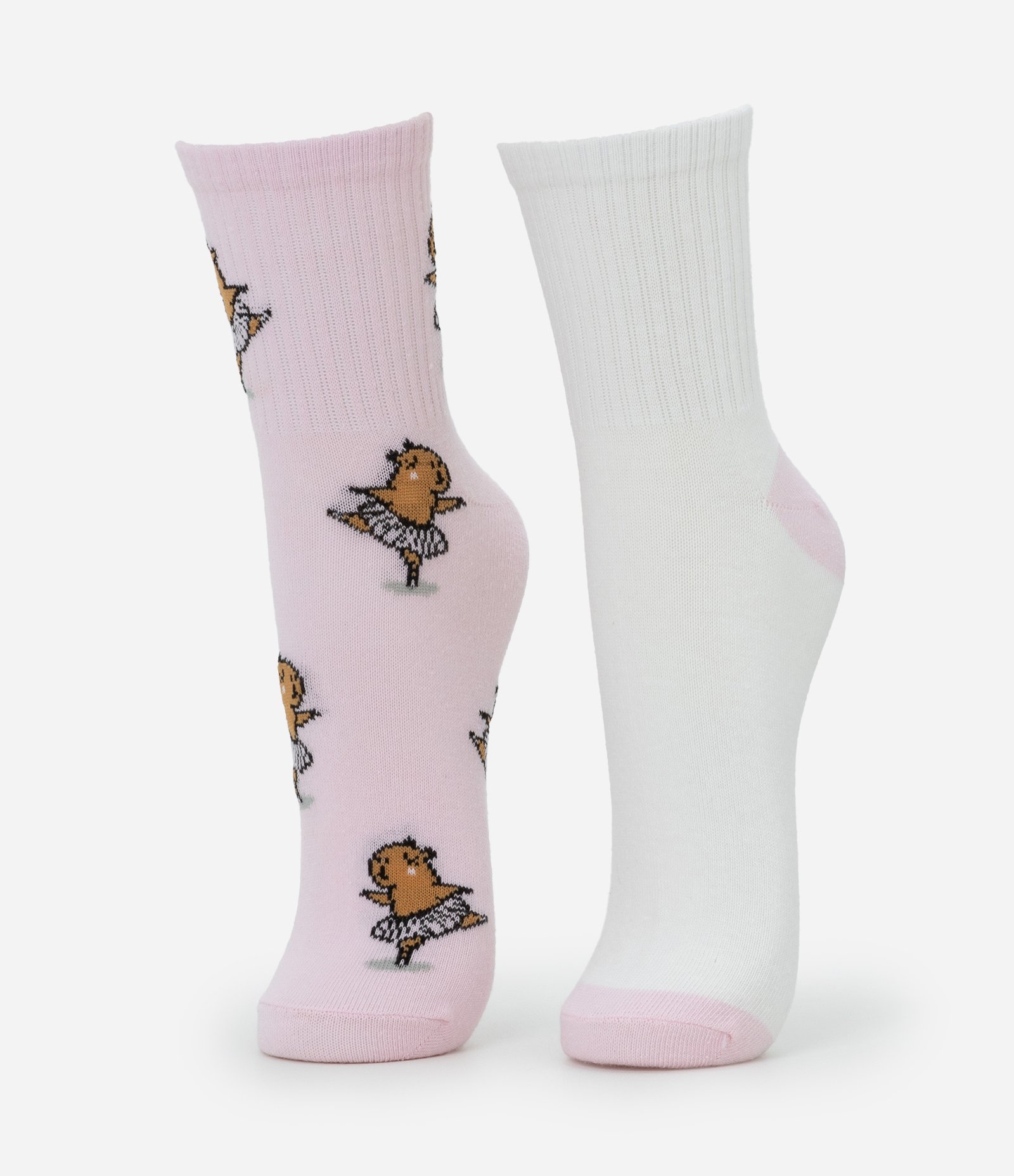 Kit 02 Meias Cano Médio em Algodão com Bordado e Jacquard de Capivara Bailarina Rosa/Branco 3