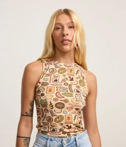 Blusa Regata Nadador em Ribana com Estampa Divertida