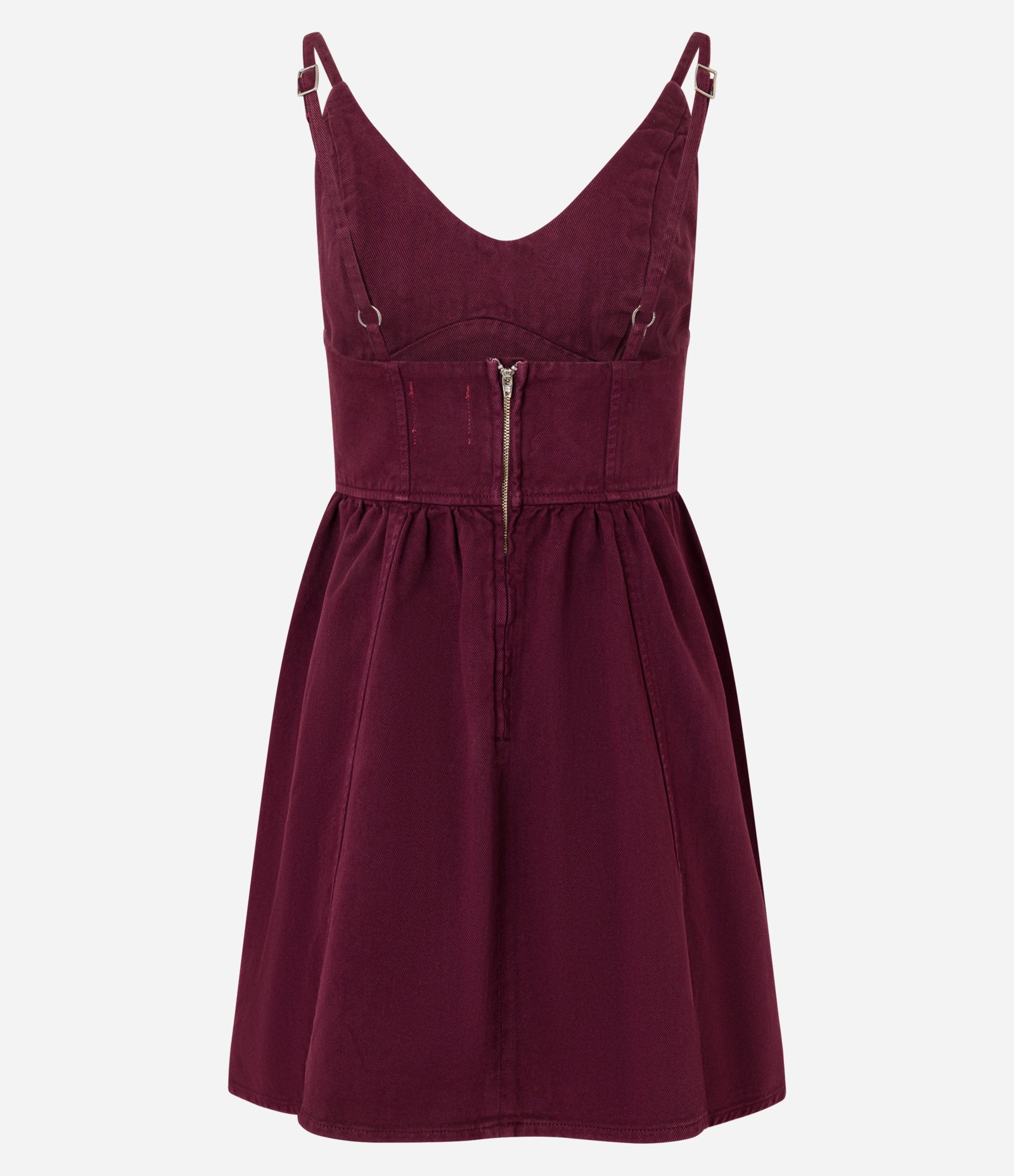 Vestido Curto em Jeans com Algodão Agroecológico e Alças Reguláveis Bordô 7