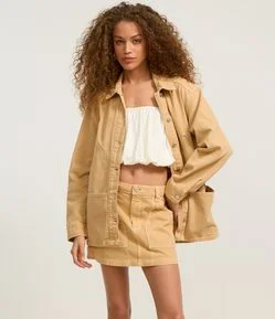 Saia Curta em Sarja com Algodão Agroecológico e Pespontos Contrastantes