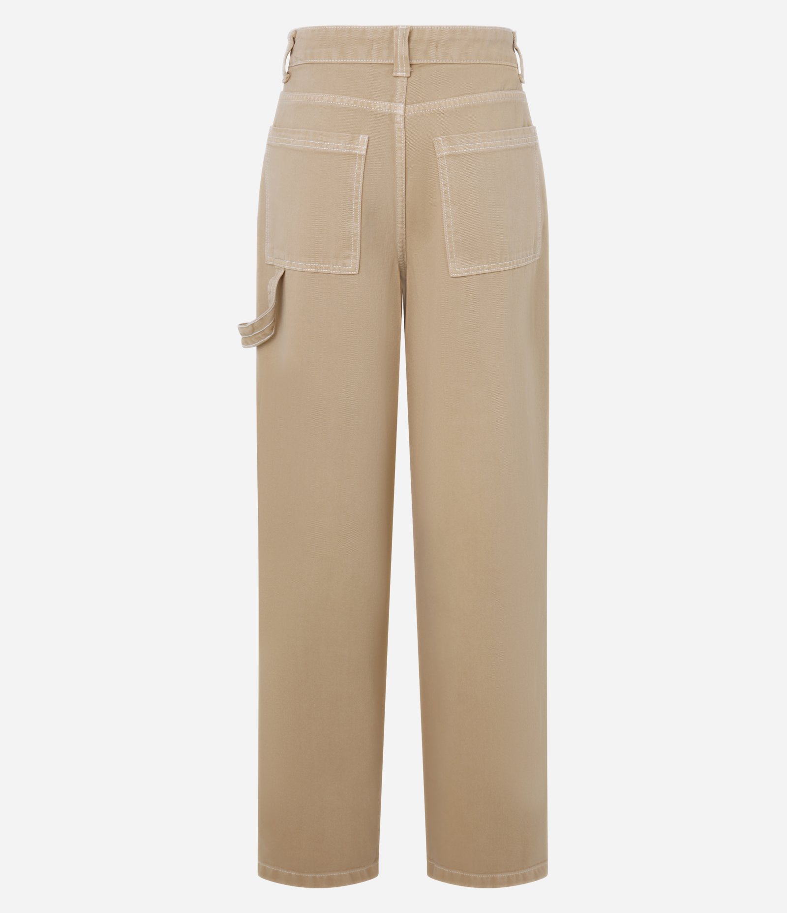 Calça Baggy em Sarja com Algodão Agroecológico Pesponto Contrastante Bege 6