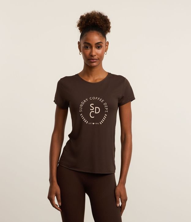 Camiseta Esportiva em Microfibra Texturizada com Estampa Sunday Coffee