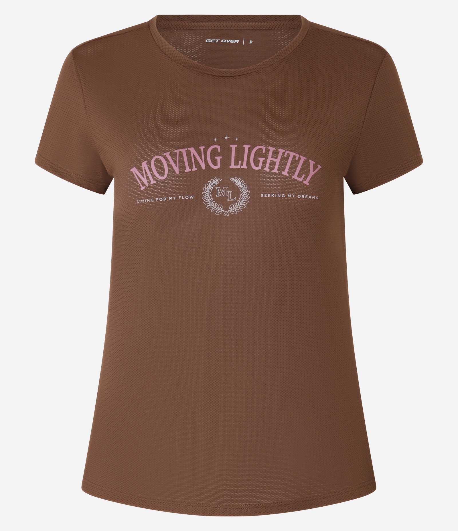 Camiseta Esportiva em Microfibra Furadinha com Estampa Moving Marrom 5