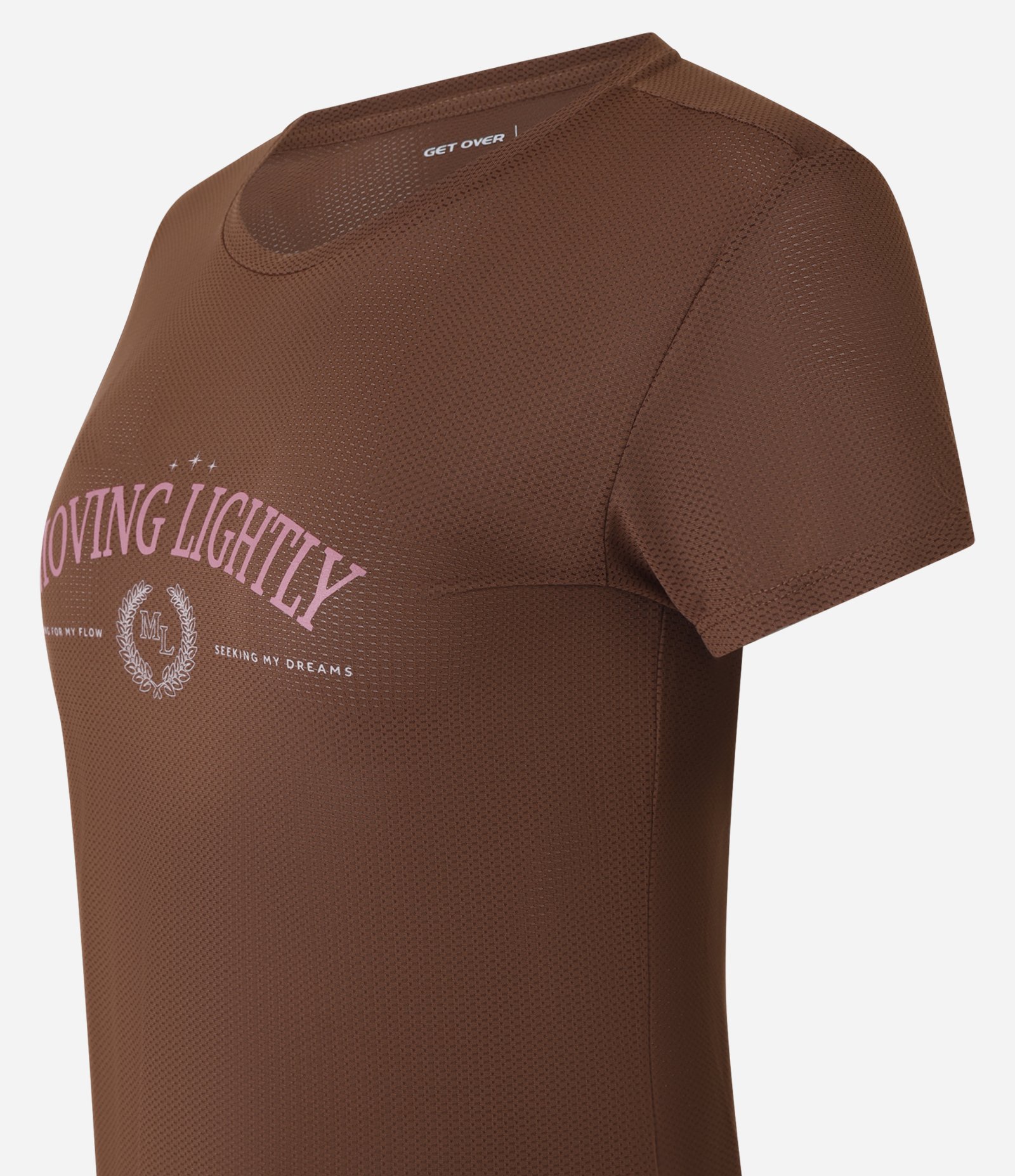 Camiseta Esportiva em Microfibra Furadinha com Estampa Moving Marrom 6