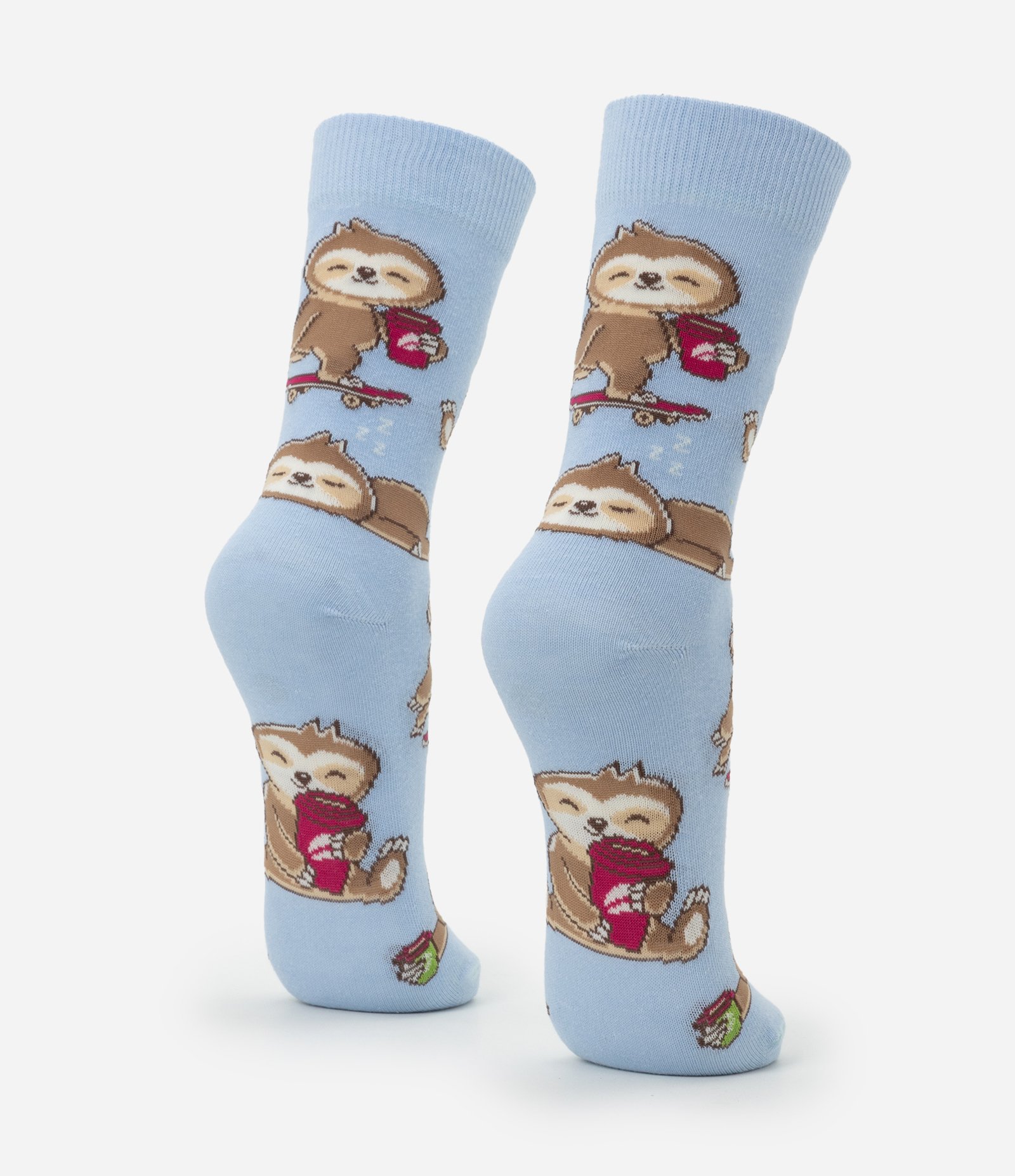 Meia Cano Alto em Algodão com Estampa de Bicho Preguiça e Café Azul 3