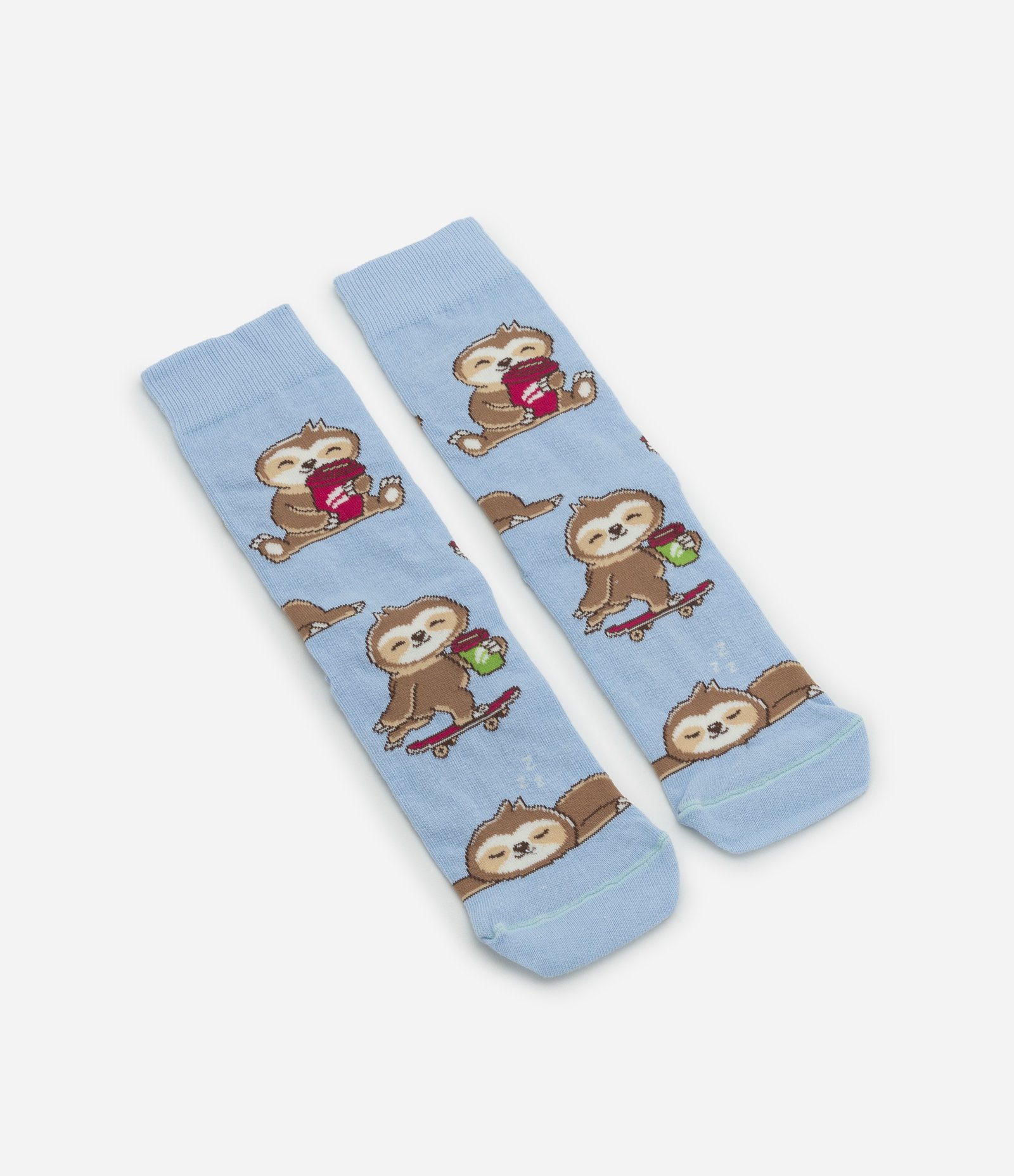 Meia Cano Alto em Algodão com Estampa de Bicho Preguiça e Café Azul 4