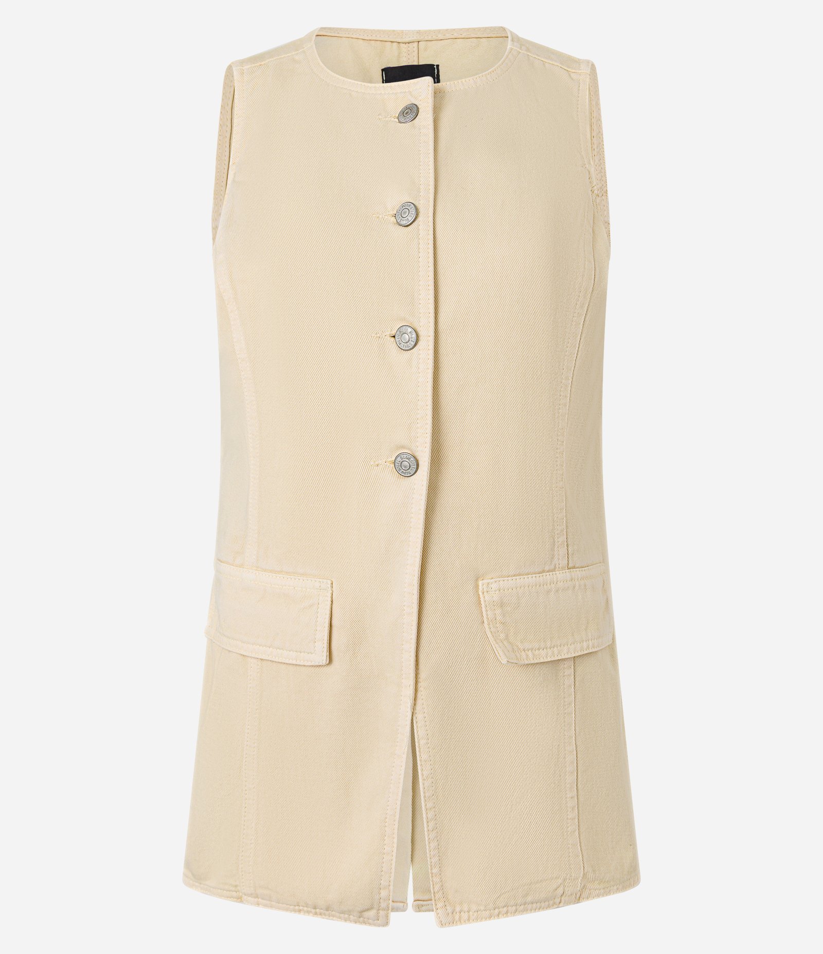 Colete em Sarja com Algodão Agroecológico Botões e Bolsos Aplicados Amarelo 4