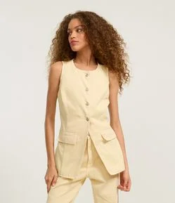 Colete em Sarja com Algodão Agroecológico Botões e Bolsos Aplicados