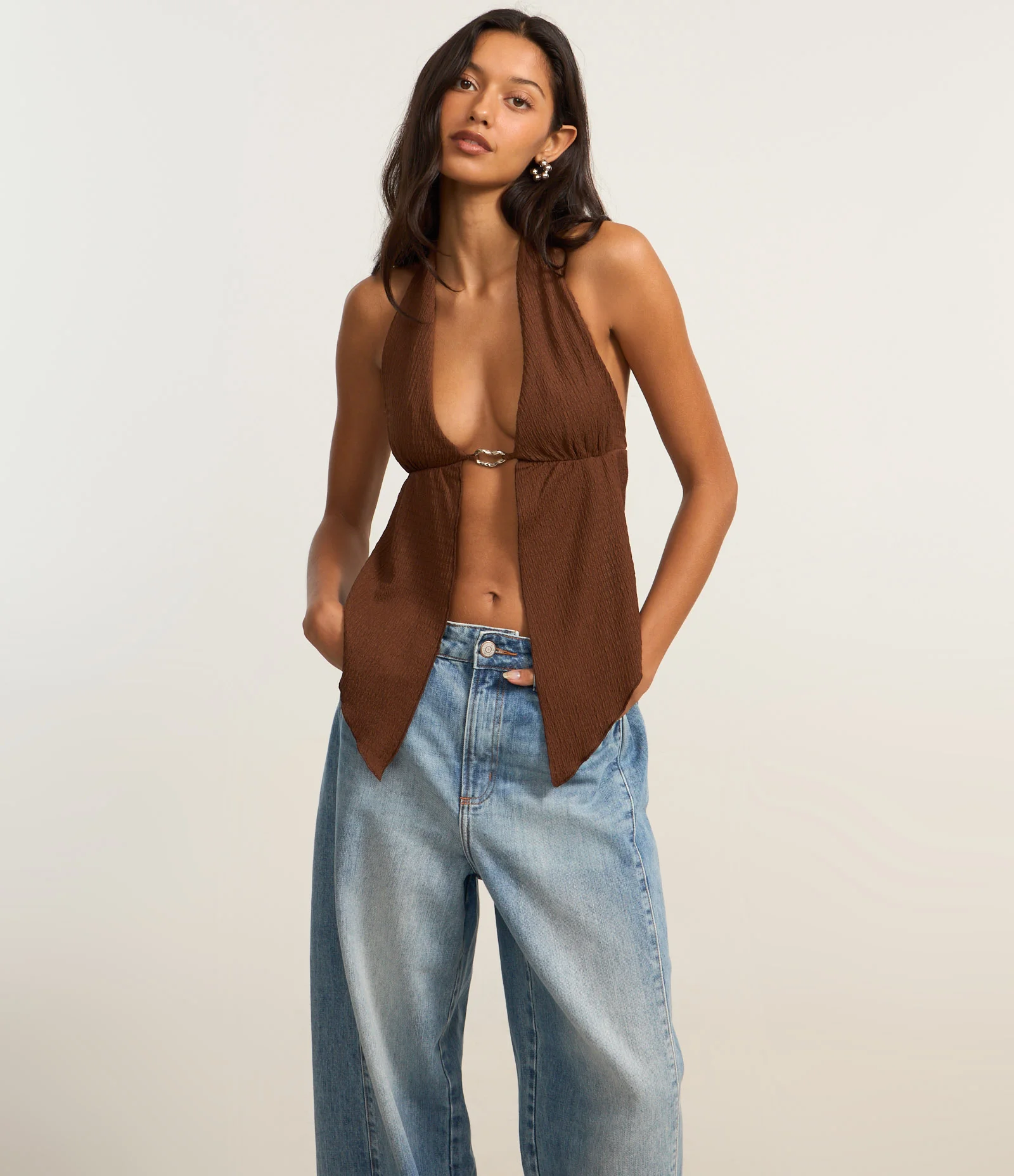 Calça Wide Leg em Jeans com Pregas Laterais Azul 2