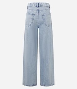 Calça Wide Leg em Jeans com Bordado Lateral