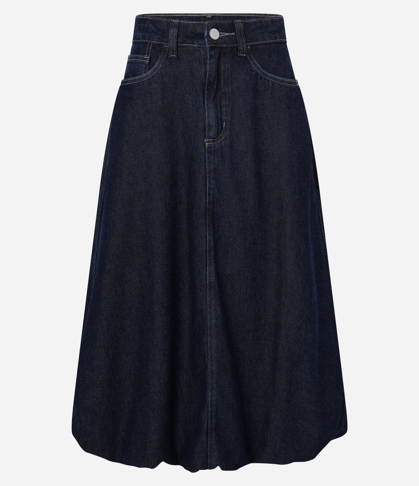 Saia Balonê Midi em Jeans com Bolsos Azul Escuro 6