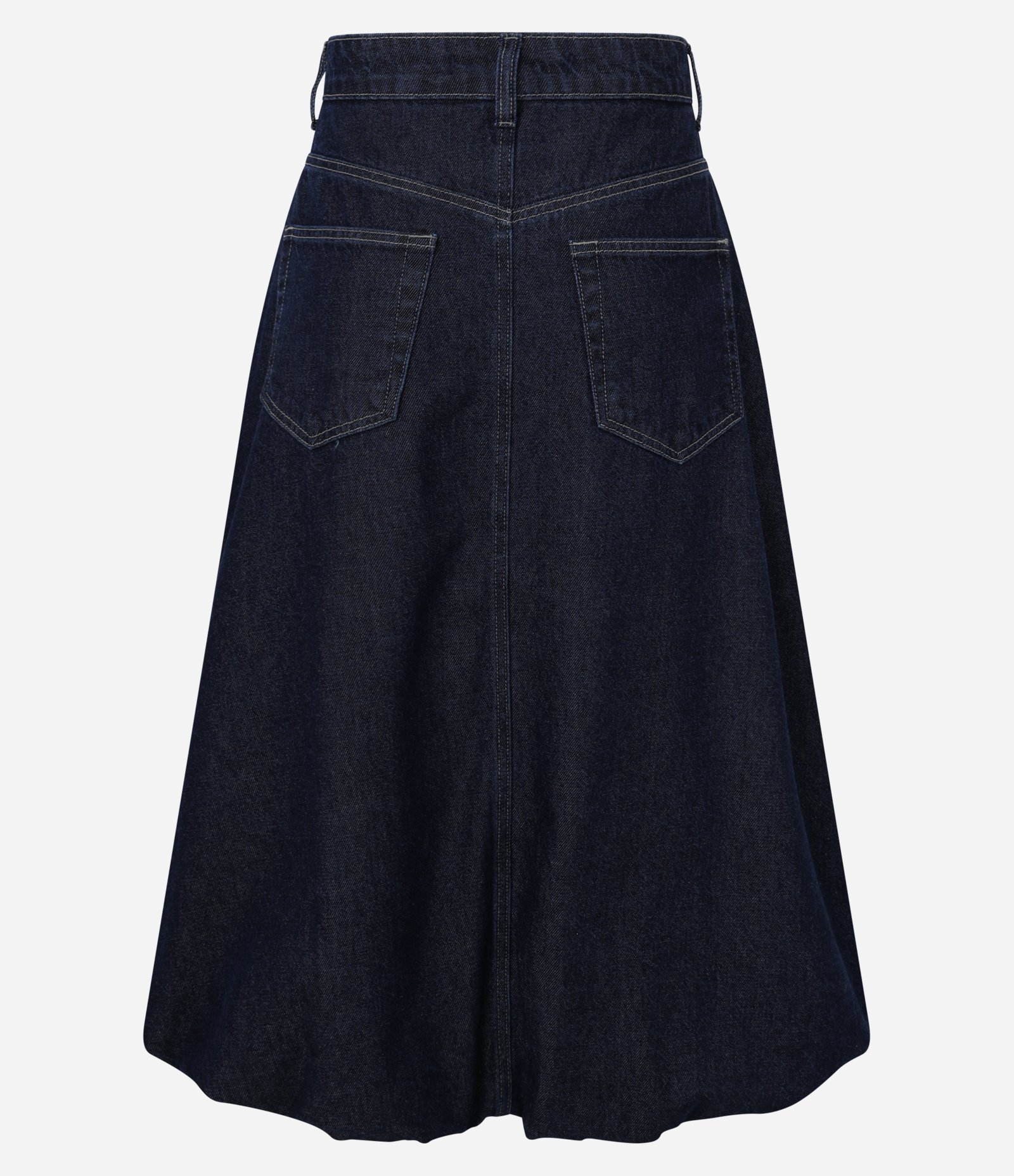 Saia Balonê Midi em Jeans com Bolsos Azul Escuro 7