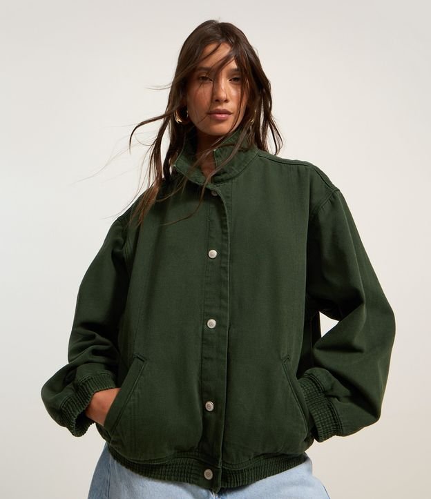 Jaqueta Bomber Over em Sarja com Botões