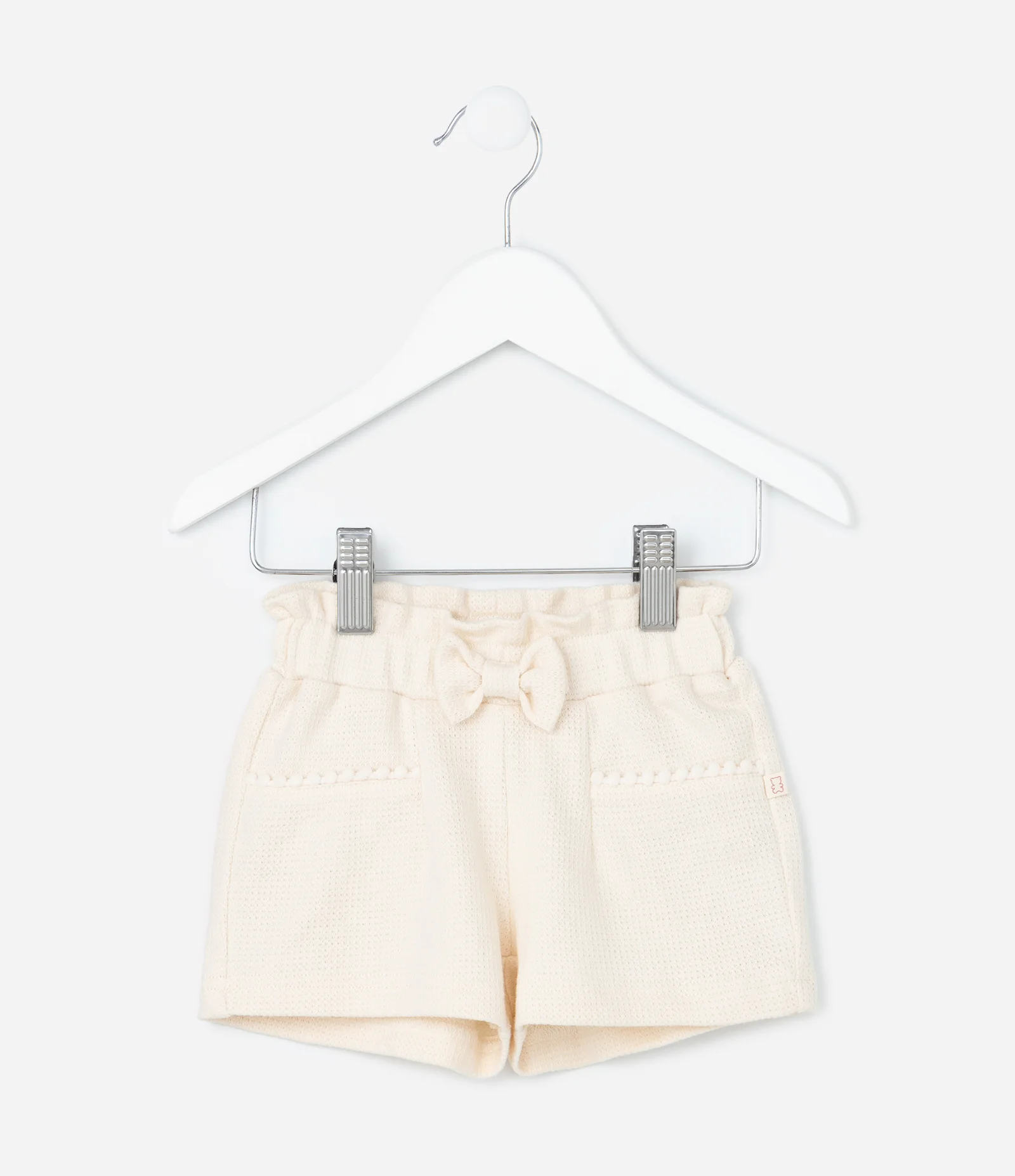Bermuda Infantil com Laço na Cintura Texturizado - Tam 0 a 18 Meses Bege 2