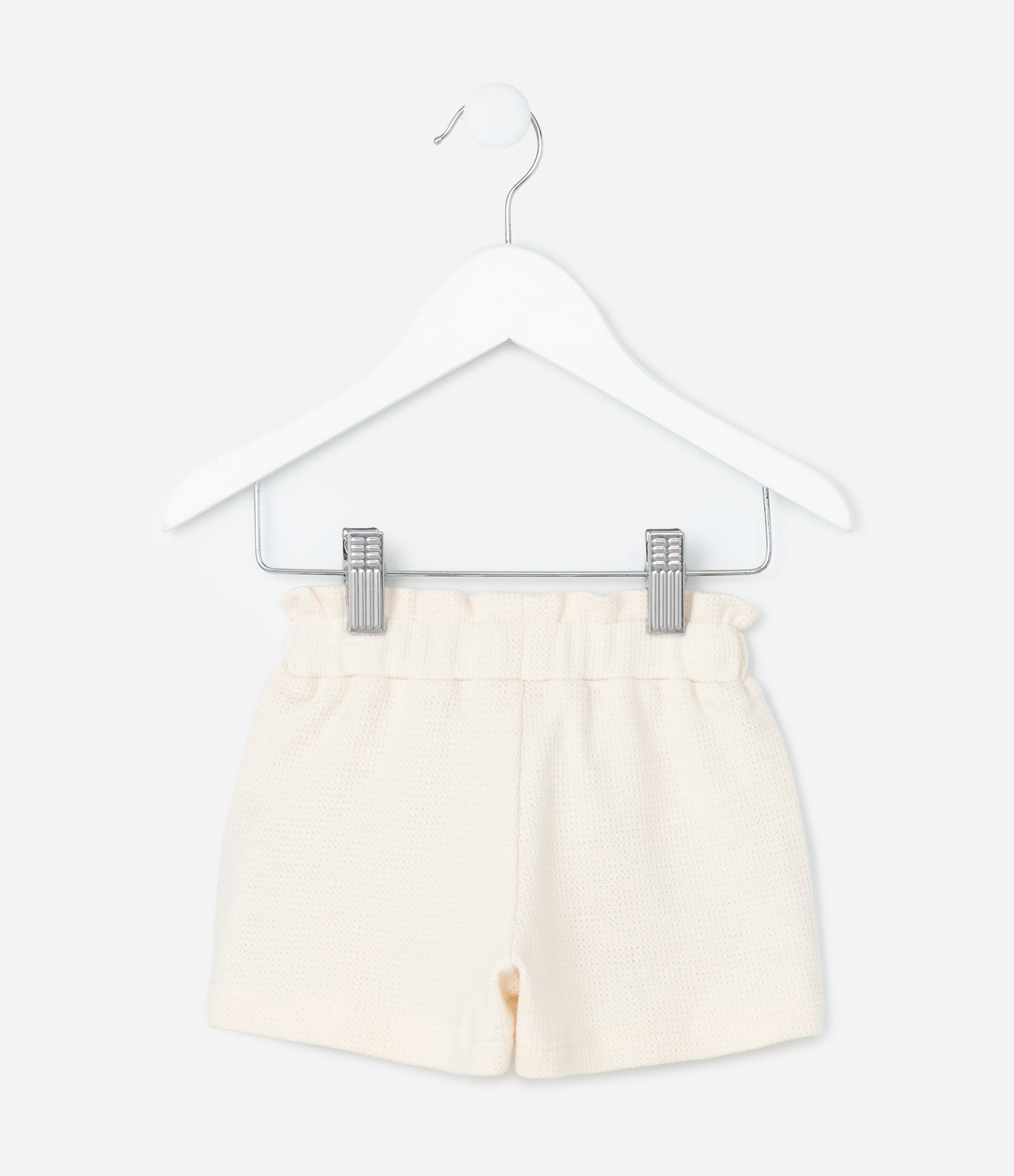 Bermuda Infantil com Laço na Cintura Texturizado - Tam 0 a 18 Meses Bege 3
