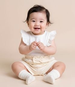 Bermuda Infantil com Laço na Cintura Texturizado - Tam 0 a 18 Meses