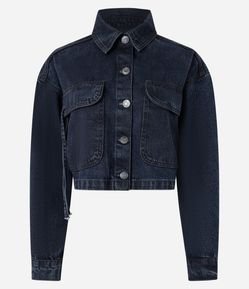 Jaqueta Curta em Jeans com Bolso Cargo