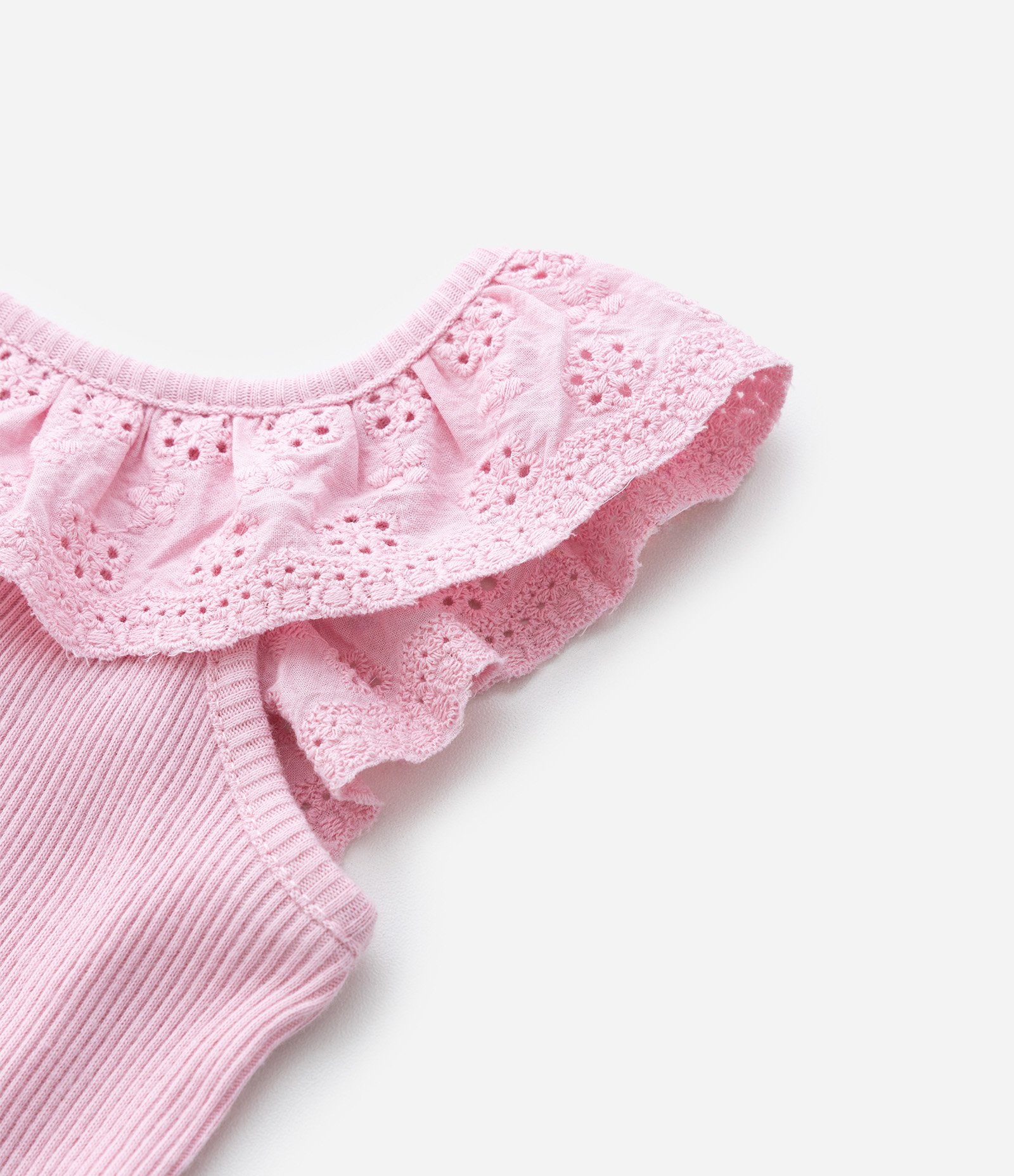 Regata Infantil em Ribana com Babado na Gola - Tam 3 a 18 meses Rosa 6