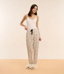 Calça de Pijama com Estampa Snoopy e Punhos Ajustados