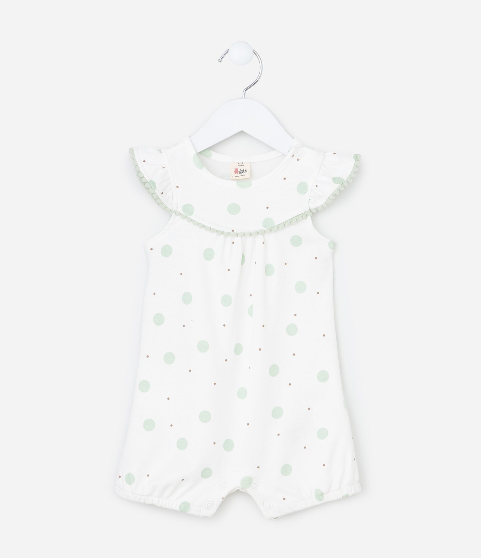 Macaquinho Infantil com Babadinho e Estampa Poá - Tam 0 a 18 meses Branco 2