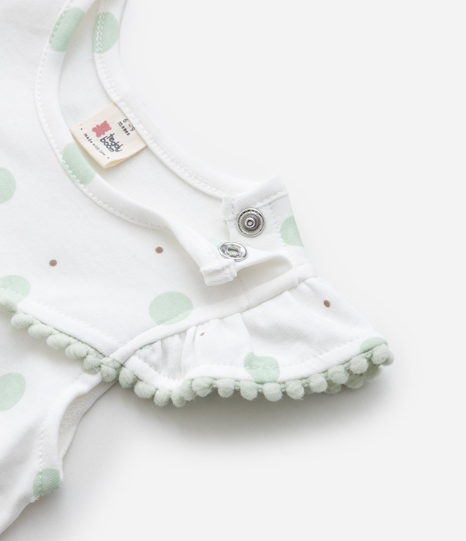 Macaquinho Infantil com Babadinho e Estampa Poá - Tam 0 a 18 meses Branco 5