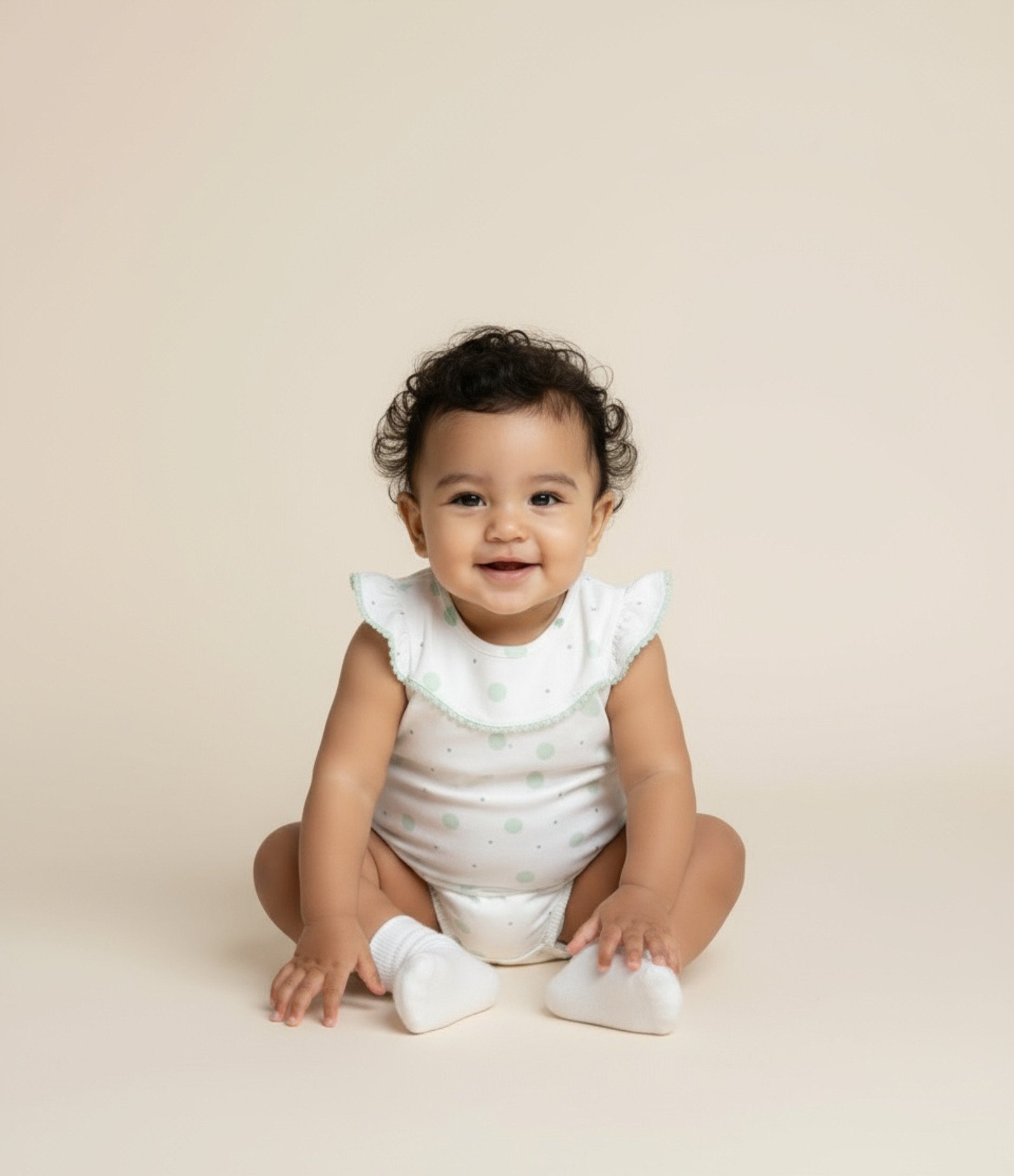 Macaquinho Infantil com Babadinho e Estampa Poá - Tam 0 a 18 meses Branco 1