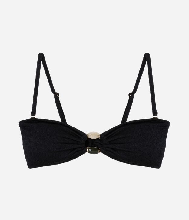 Biquíni Top Bandeau Texturizado com Aviamentos de Resina no Decote