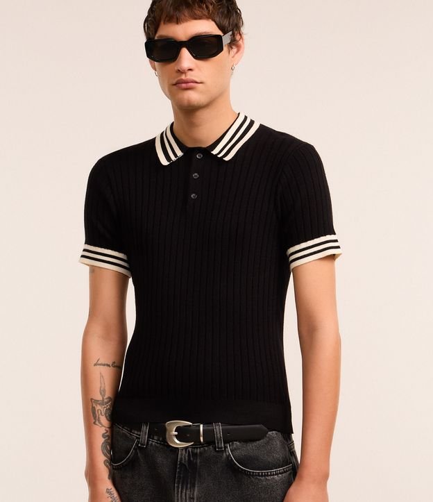 Camisa Polo Muscle Baby Tee em Tricô com Detalhes Contrastantes