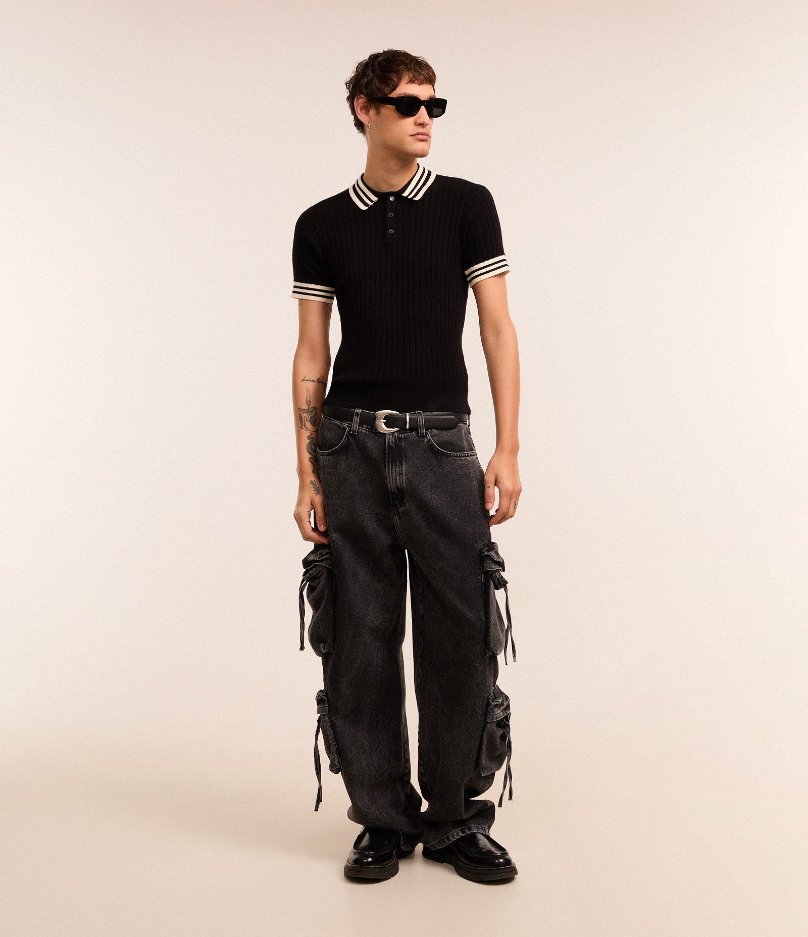 Camisa Polo Muscle Baby Tee em Tricô com Detalhes Contrastantes Preto 2