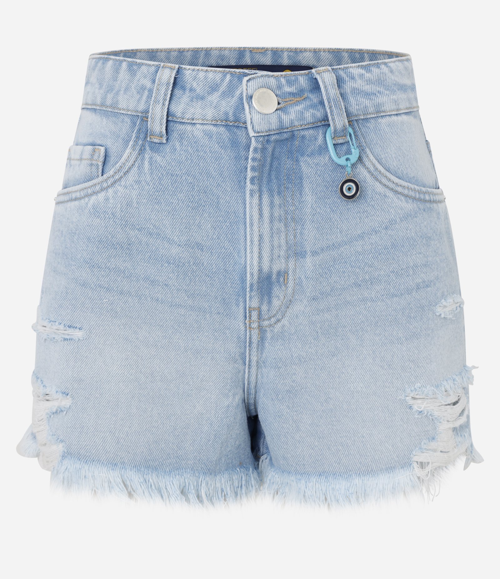 Short Slim em Jeans com Mosquetão e Pingente de Olho Grego Azul 5