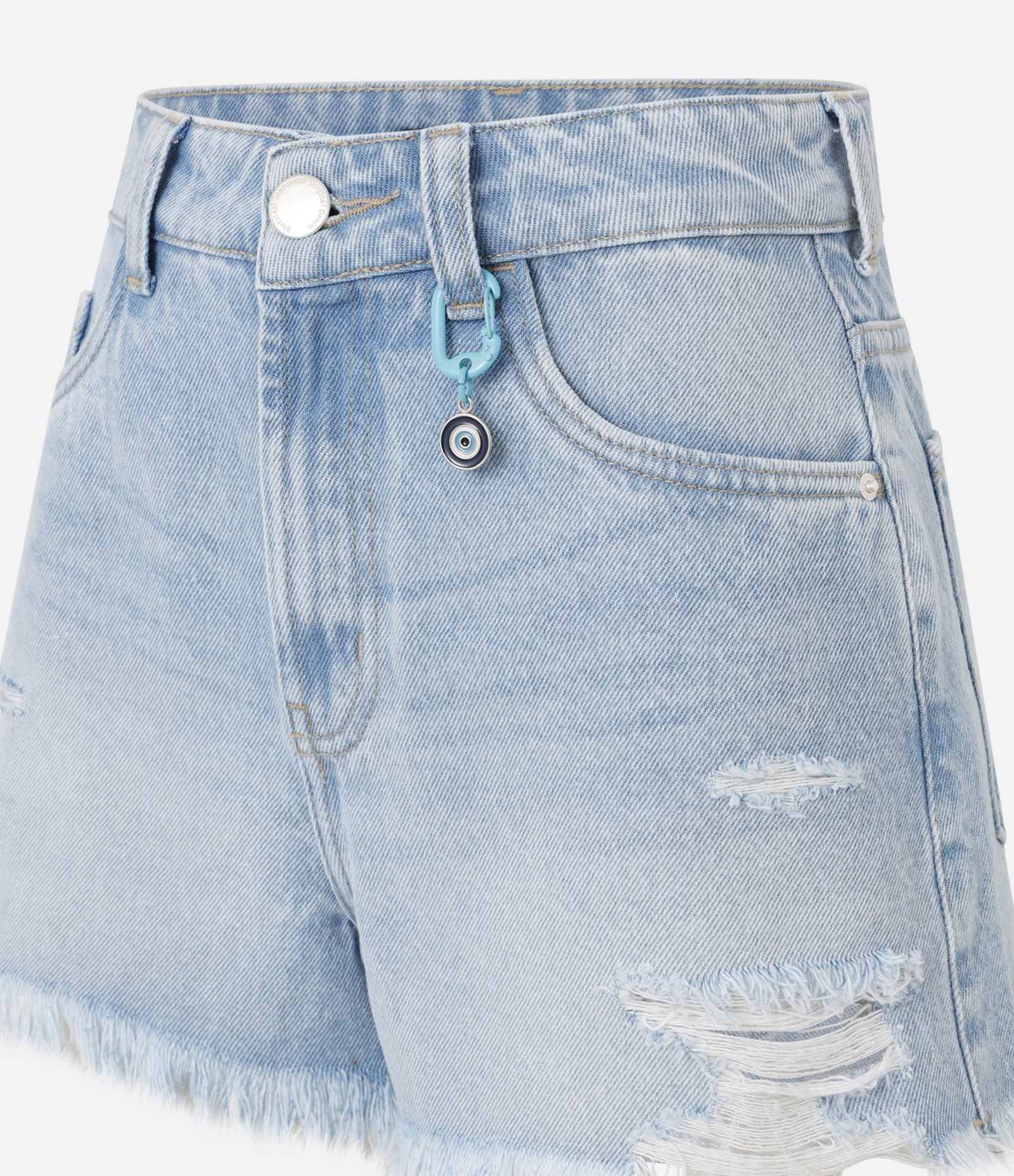 Short Slim em Jeans com Mosquetão e Pingente de Olho Grego Azul 6
