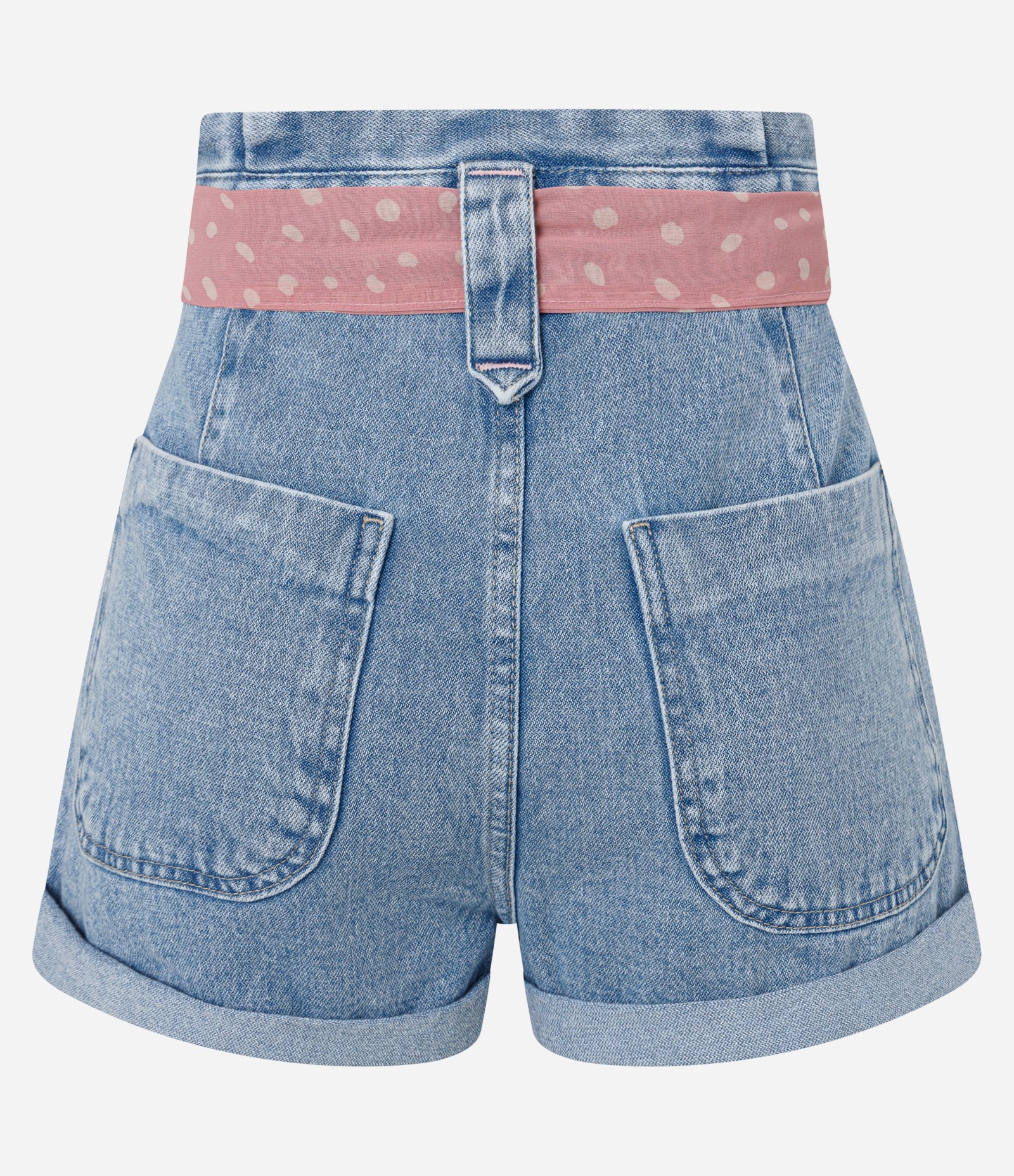 Short Mom em Jeans com Lenço Poá e Barra Dobrada Azul 6