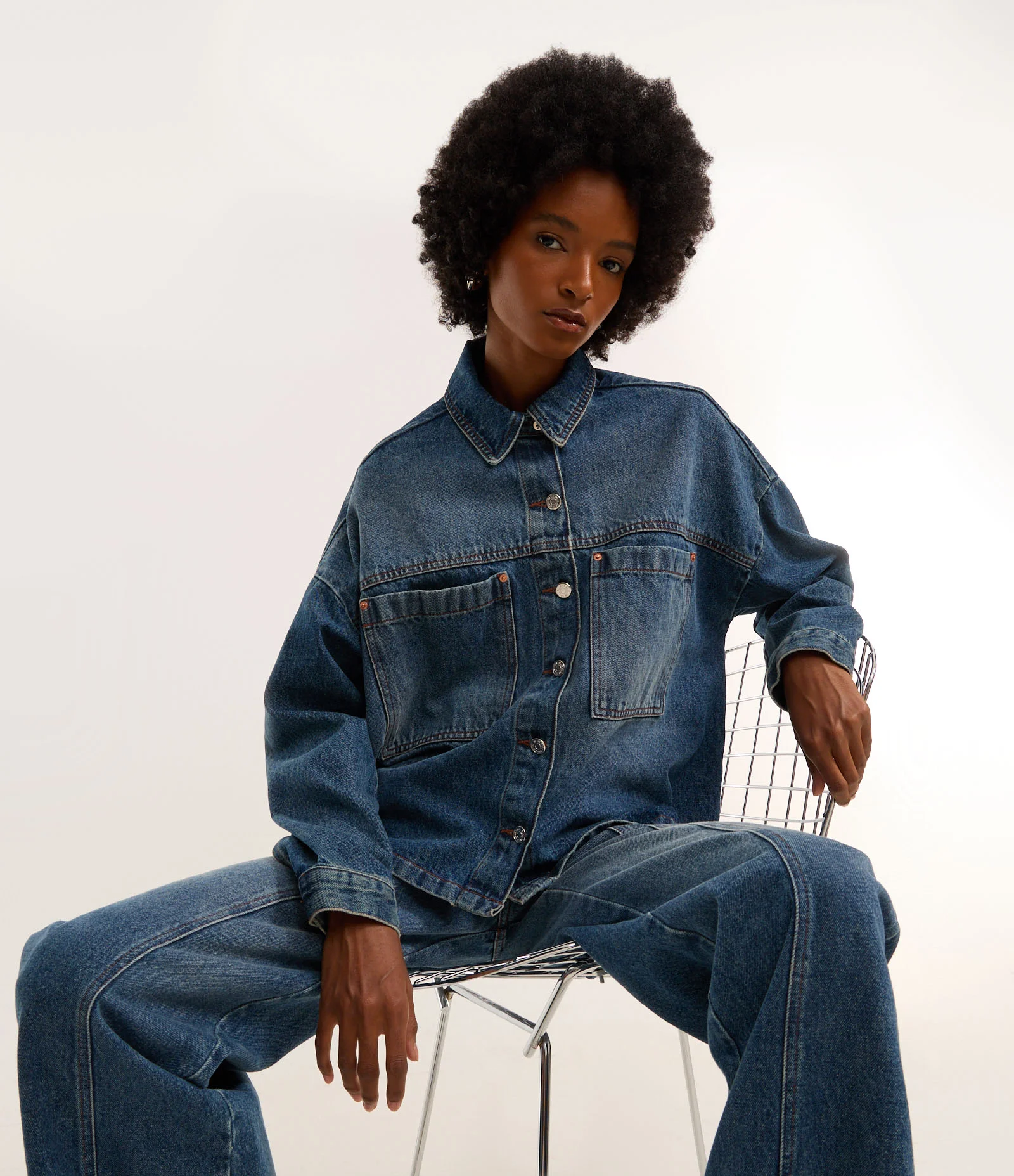 Camisa Overshirt em Jeans com Bolsos Frontais Azul 1