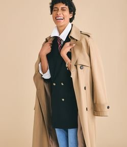 Trench Coat Alongado em Gabardine com Faixa para Amarração