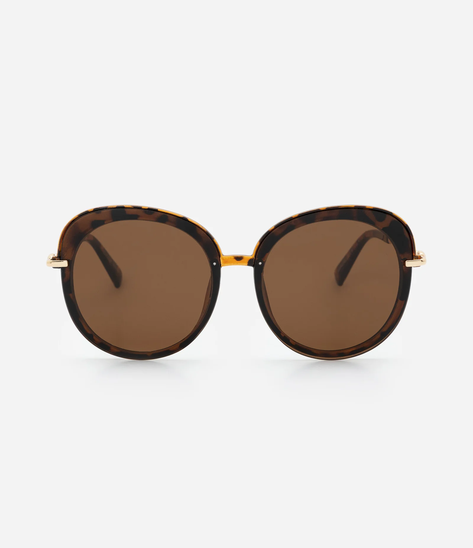 Óculos de Sol Redondo com Lente Sobreposta e Detalhe Tartaruga Marrom 2