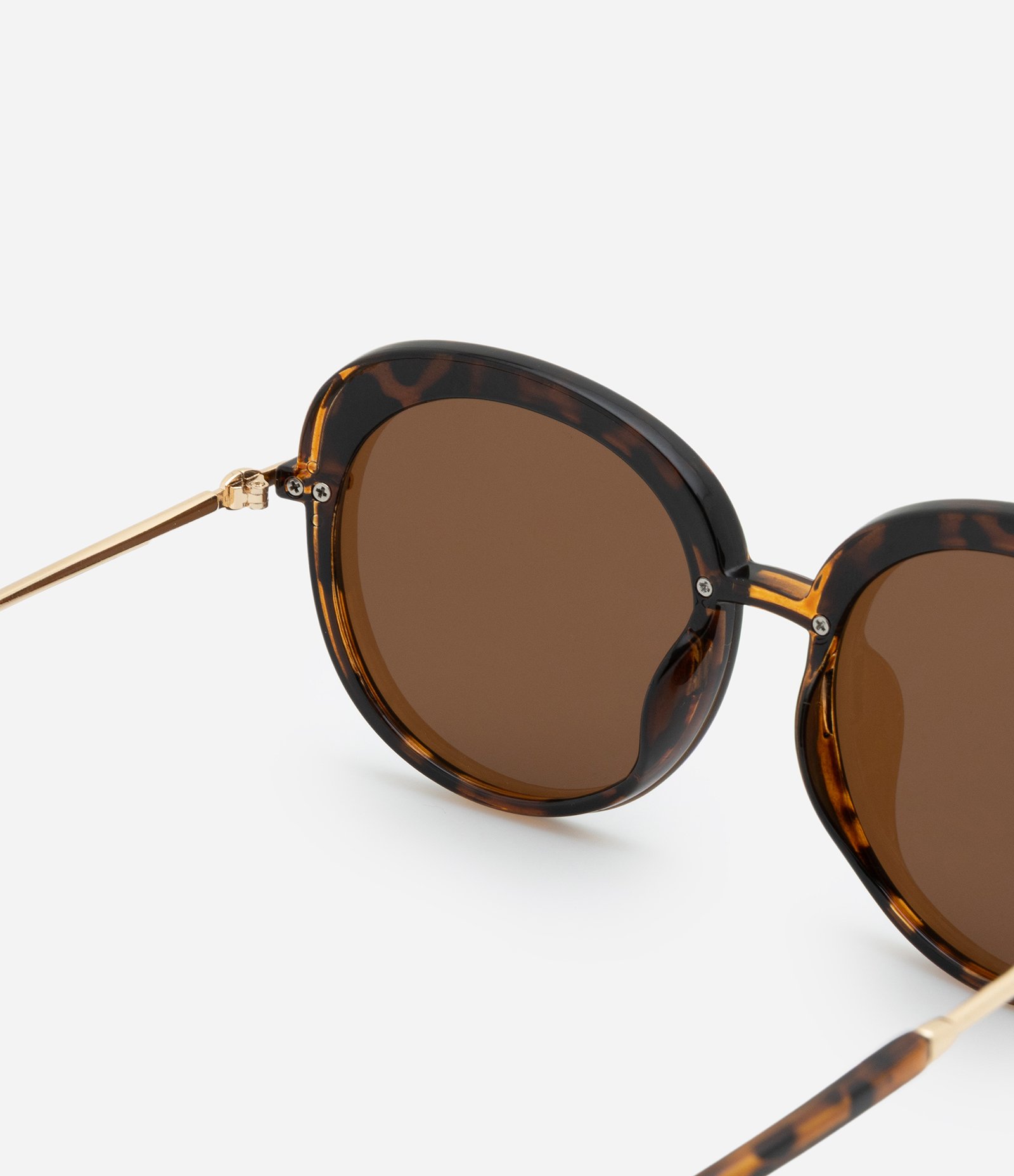 Óculos de Sol Redondo com Lente Sobreposta e Detalhe Tartaruga Marrom 3