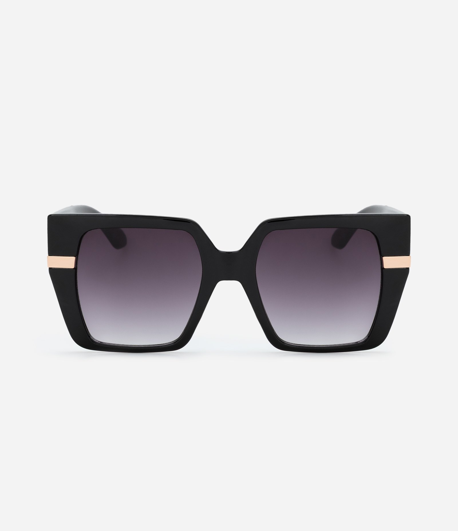 Óculos de Sol Quadrado Levemente Gateado com Detalhe de Metal na Haste Preto 2