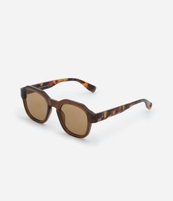 Óculos de Sol Quadrado Geométrico com Haste em Estampa Tartaruga