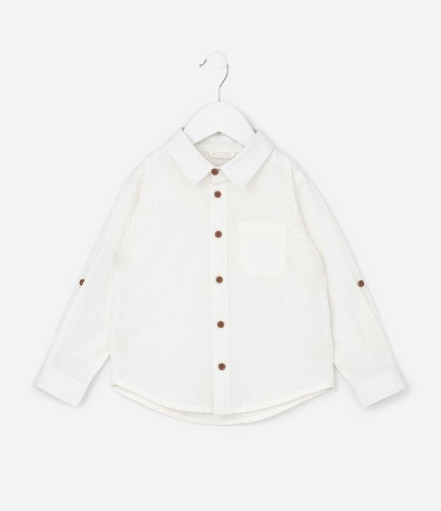 Camisa Infantil em Linho e Algodão com Bolsinho - Tam 1 a 6 Anos