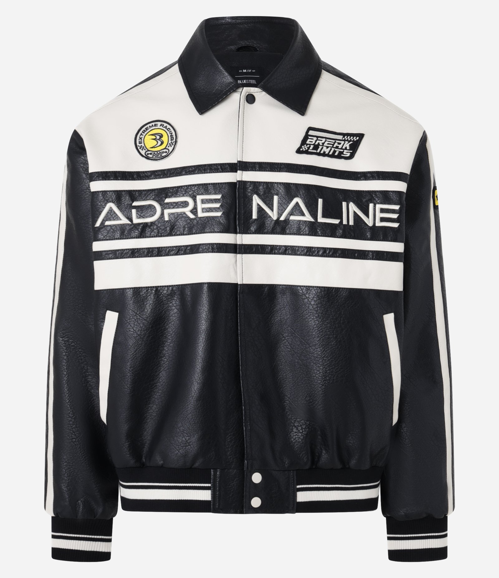 Jaqueta Boxy Racing em PU com Estampa Lettering Preto 12