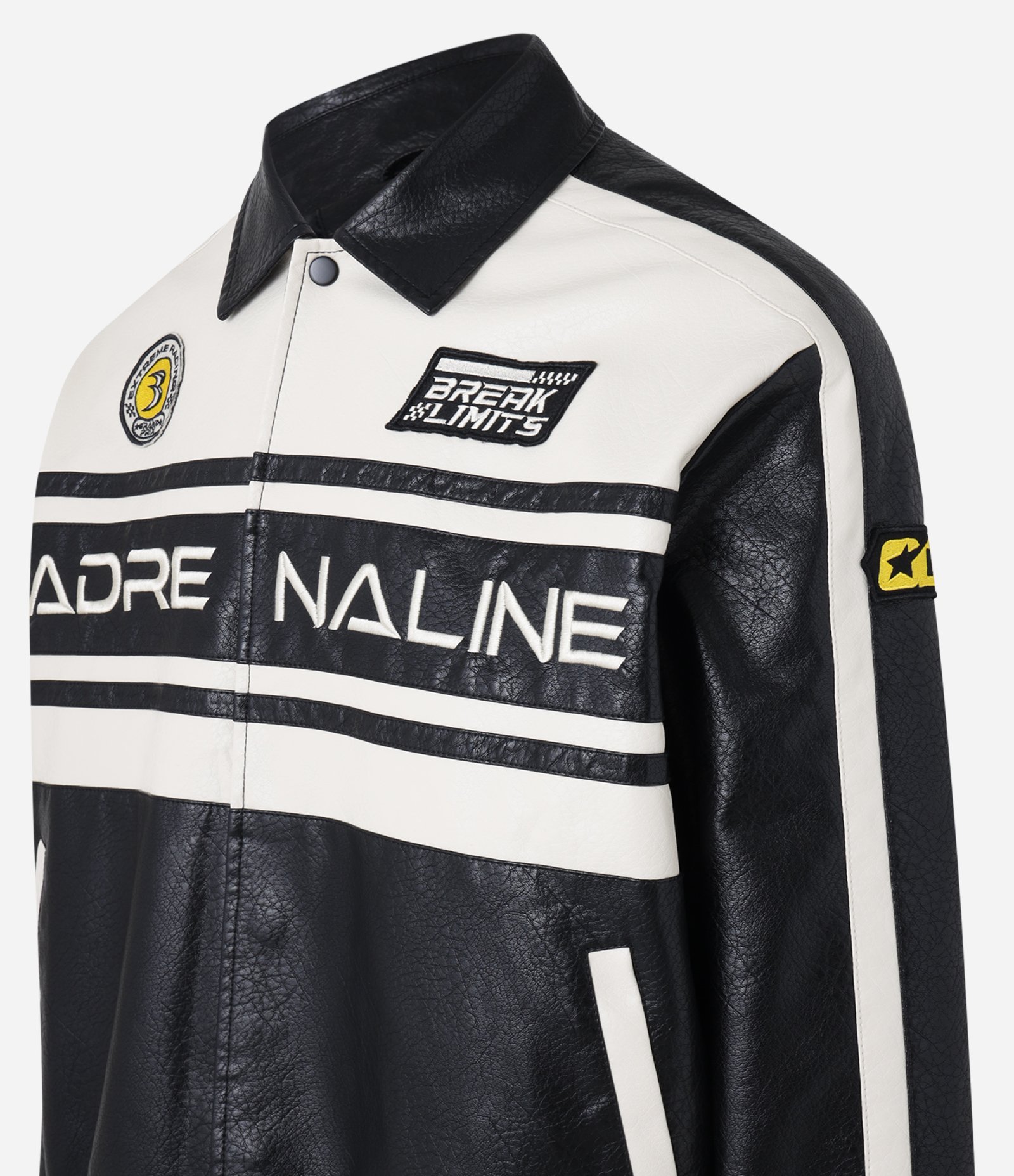 Jaqueta Boxy Racing em PU com Estampa Lettering Preto 13