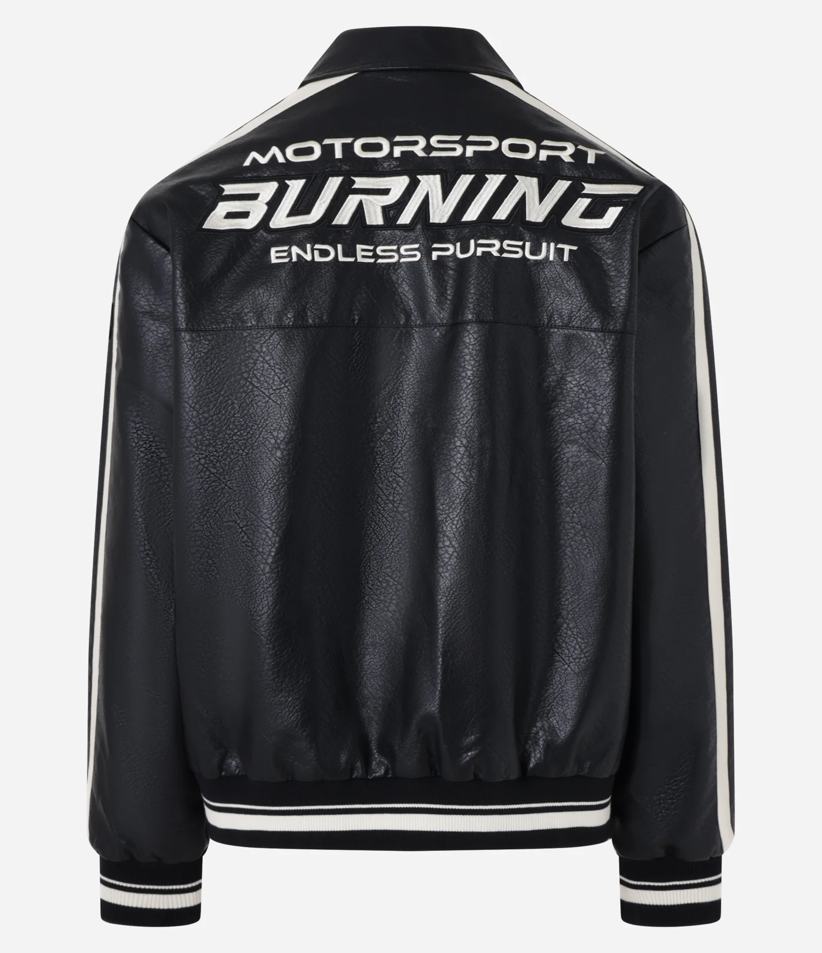 Jaqueta Boxy Racing em PU com Estampa Lettering Preto 14