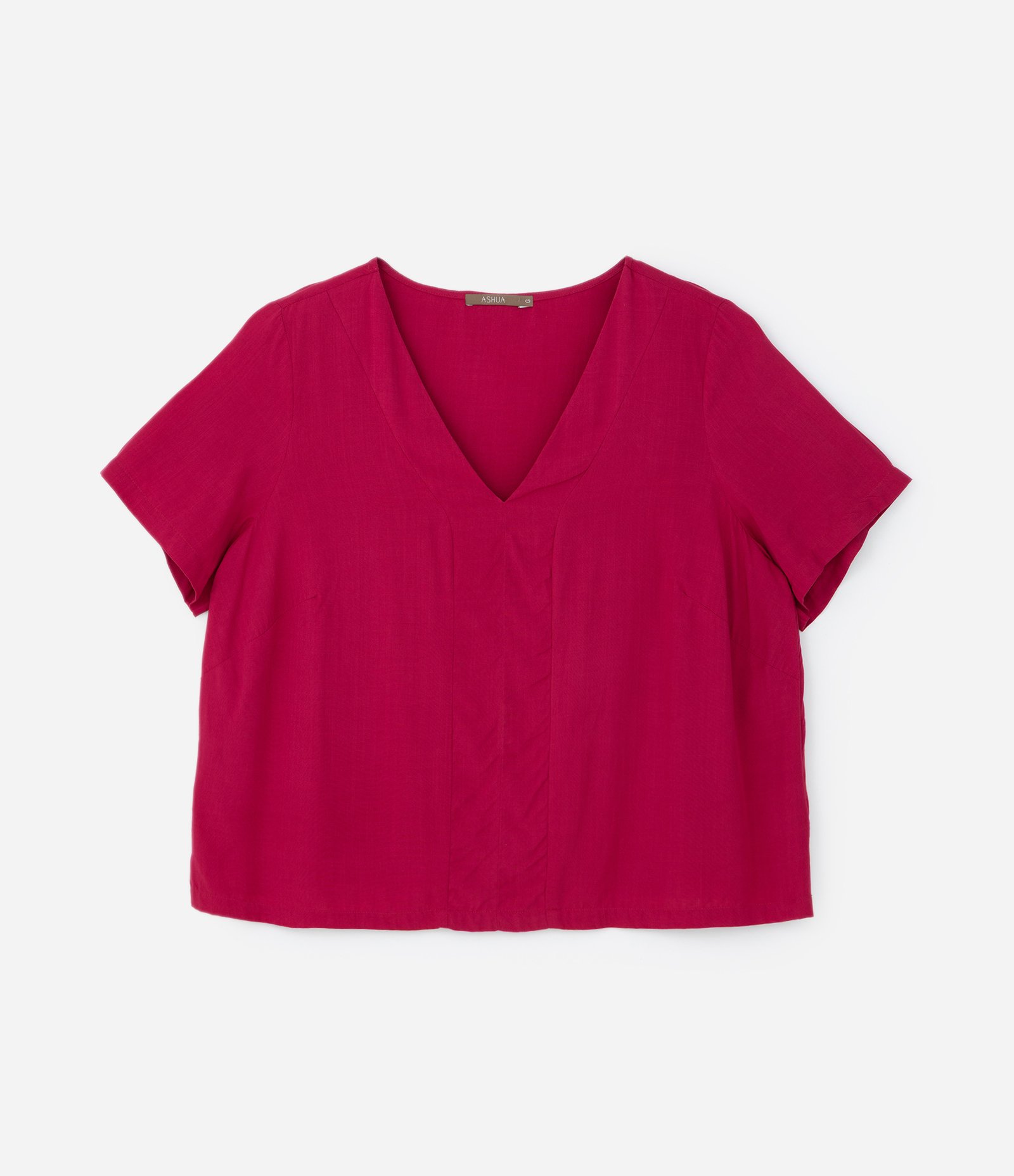 Blusa em Viscose com Decote em V Curve & Plus Size Framboesa 3