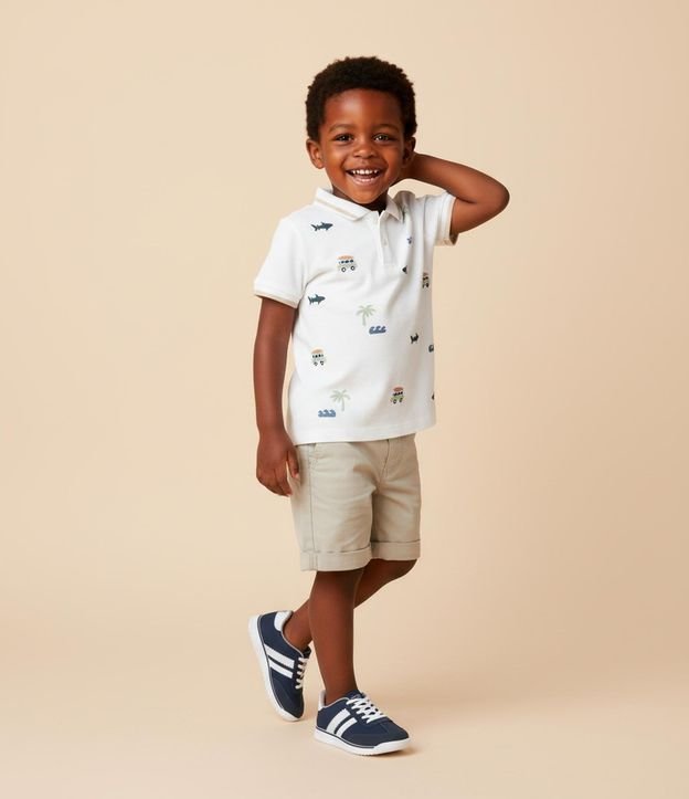 Camisa Polo Infantil com Estampa Bordada - Tam 1 A 5 Anos